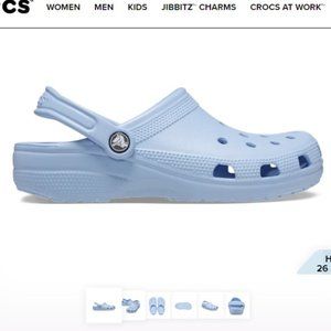 Lot: Crocs Men's Size 11 Blue Calcite w/ 28 Jibbitz & Crocs Lanyard